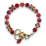 Bracelet by Mariana Woman Exquisite Red Opal Mineral and Fuchsia Swarovski Crystals