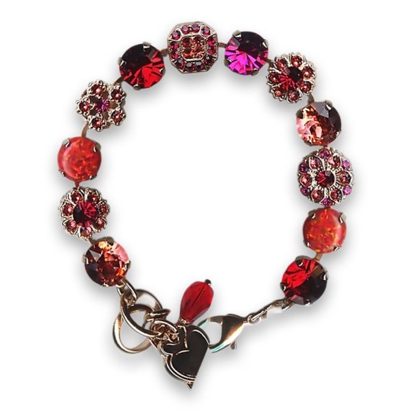 Bracelet by Mariana Woman Classy Red Opal Mineral and Fuchsia Swarovski Crystals