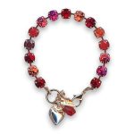 Bracelet by Mariana Woman Charming Red Opal Mineral and Fuchsia Swarovski Crystals