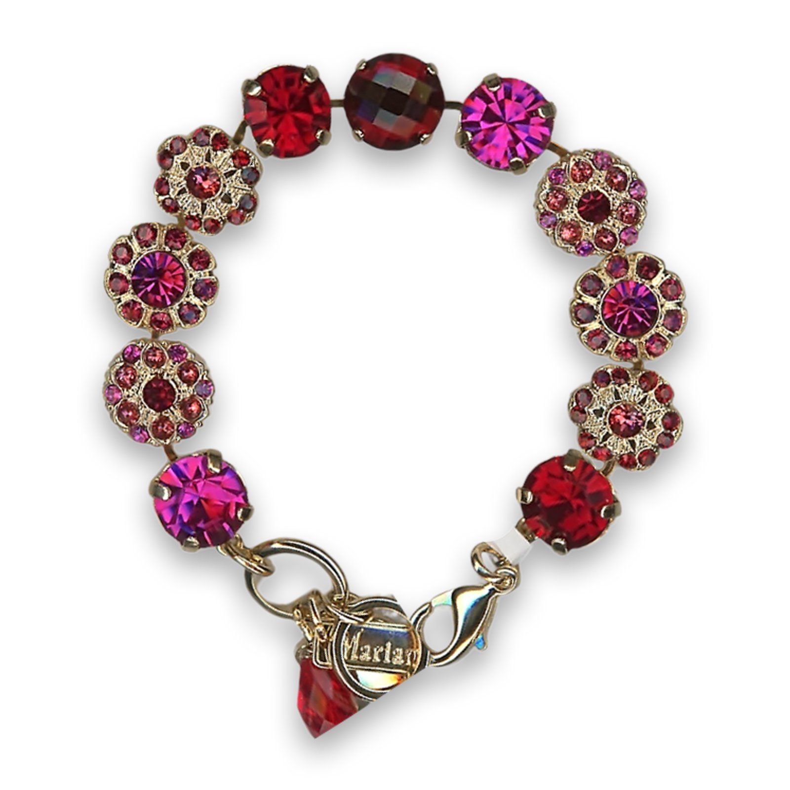 B-4284-2140-YG (1) Bracelet by Mariana Woman Fab Floral Red and Fuchsia Swarovski Crystals - Image 1