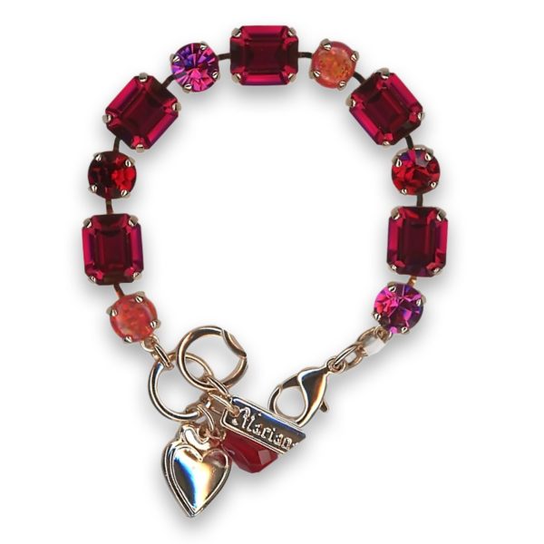 Bracelet by Mariana Woman Lustrous Red Opal Mineral and Fuchsia Swarovski Crystals