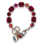 Bracelet by Mariana Woman Lustrous Red Opal Mineral and Fuchsia Swarovski Crystals - Image 2