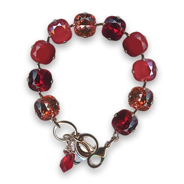 Bracelet by Mariana Woman Cushion Cut Red and Peach Swarovski Crystals