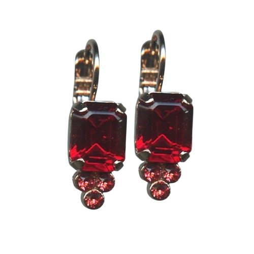 Earrings By Mariana Woman Beautiful Cushion Red and Rose Peach Swarovski Crystals