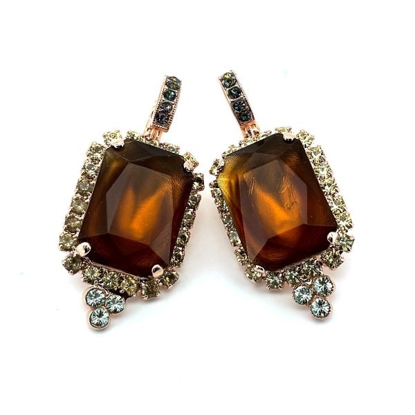 Earrings by Mariana Woman Luxurious Dark Amber and Chrysolite Swarovski Crystals
