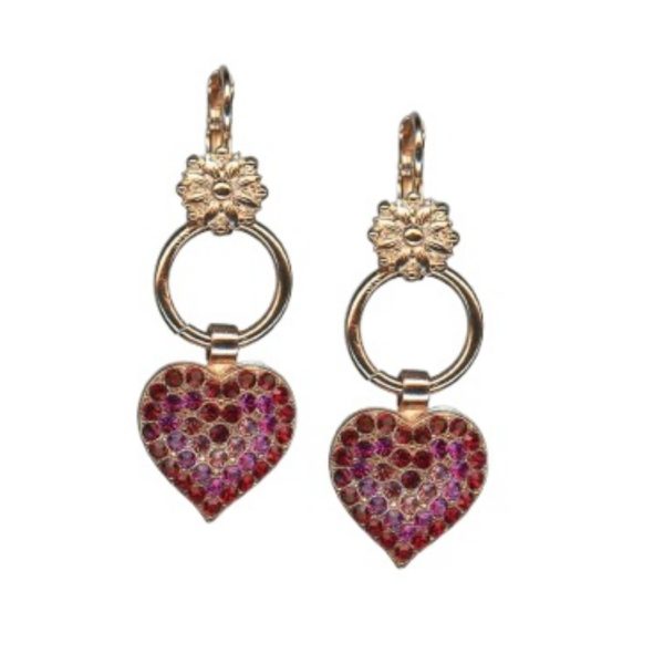 Earrings By Mariana Woman Dangling Heart Shape Red and Rose Peach Swarovski Crystals