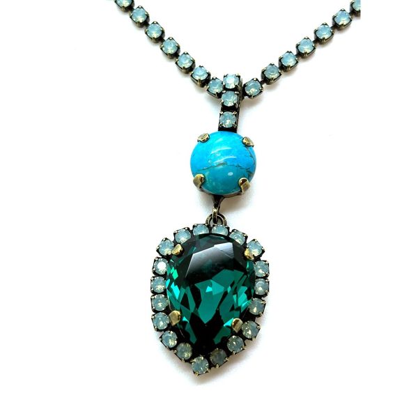 Necklace Pendant by Mariana Woman Glamorous Emerald and Turquoise Swarovski Crystals