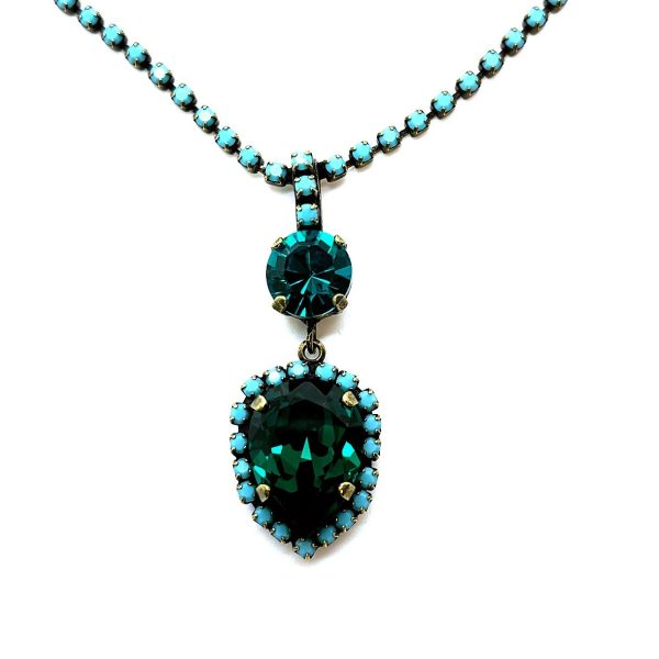 Necklace Pendant by Mariana Woman Luxurious Emerald and Blue Zircon Swarovski Crystals