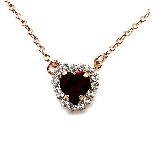 Necklace Pendant by Mariana Woman Heart Encrusted Clear and Siam Swarovski Crystals