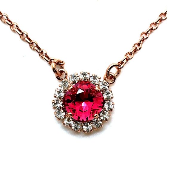 Necklace Pendant by Mariana Woman Lovely Indian Pink and Clear Swarovski Crystals