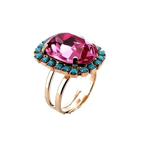 Ring by Mariana Woman Beautiful Rose and Turquoise Swarovski Crystals