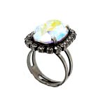 Ring by Mariana Woman Shimmering White Patina and Clear Swarovski Crystals