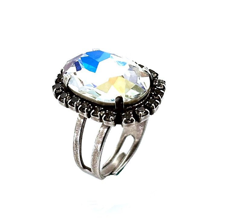 R-7090-1-5122-SP (2) Ring by Mariana Woman Alluring Moonlight and Black Diamond Swarovski Crystals - Image 1