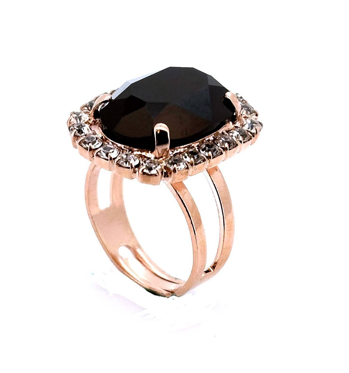 R-7090-1-M87280-RG (2) Ring by Mariana Woman Luxurious Onyx Mineral and Clear Swarovski Crystals - Image 1