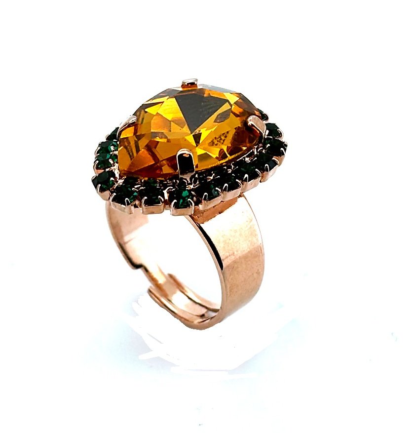 R-7098-1086-RG (3) Ring by Mariana Woman Glamorous Topaz and Emerald Swarovski Crystals - Image 1