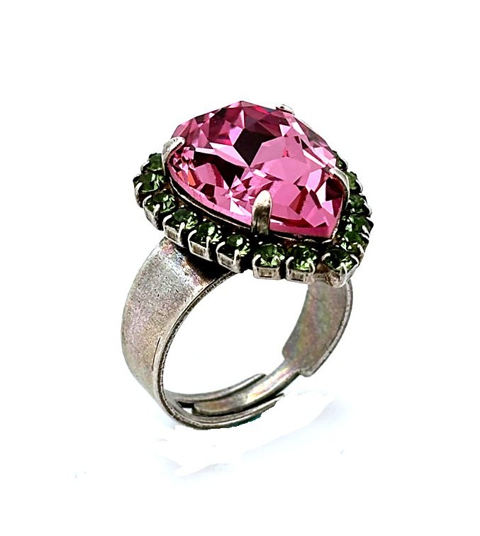 R-7098-1143-SP (1) Ring by Mariana Woman Beautiful Rose and Peridot Swarovski Crystals - Image 1