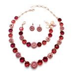 Jewelry Set By Mariana Woman Necklace Bracelet and Earrings Fuchsia and Rose Pink Swarovski Crystals