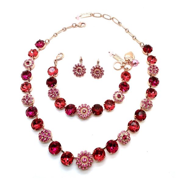 Jewelry Set By Mariana Woman Necklace Bracelet and Earrings Fuchsia and Rose Pink Swarovski Crystals