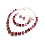 Jewelry Set By Mariana Woman Necklace Bracelet and Earrings Fuchsia and Rose Pink Swarovski Crystals - Image 2