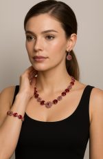 Jewelry Set By Mariana Woman Necklace Bracelet and Earrings Fuchsia and Rose Pink Swarovski Crystals - Image 3