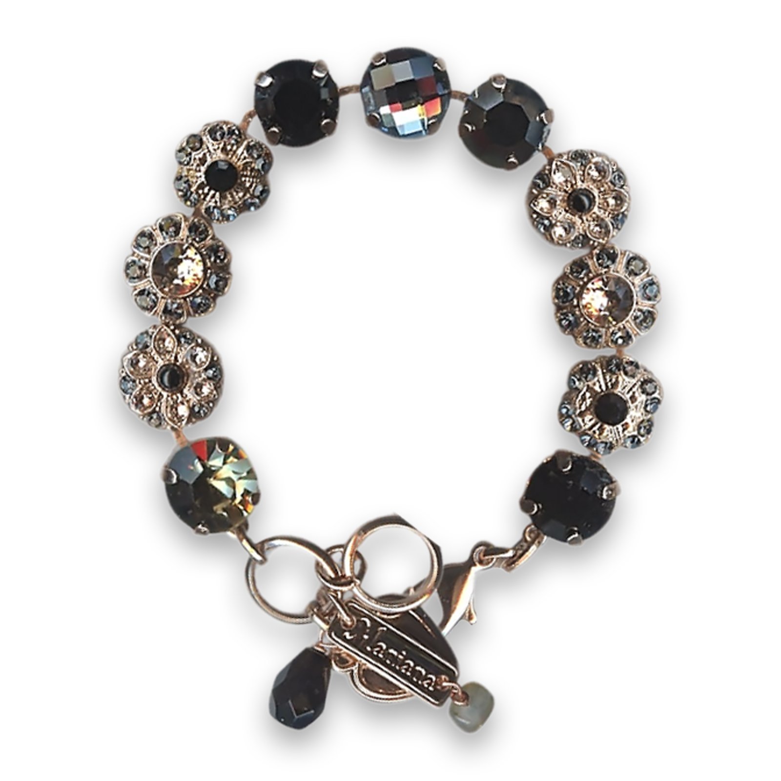 B-4284-1073-RG (1) Bracelet by Mariana Woman Elegant Jet and Rose Swarovski Crystals - Image 1