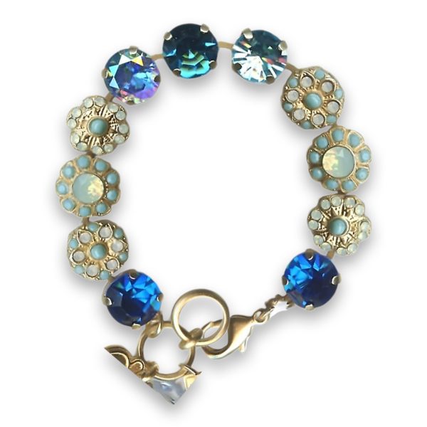 Bracelet by Mariana Woman Precious Turquoise Mineral and Capri Blue Swarovski Crystals