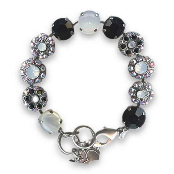 Bracelet by Mariana Woman Luxurious White Shell Mineral and Jet Swarovski Crystals