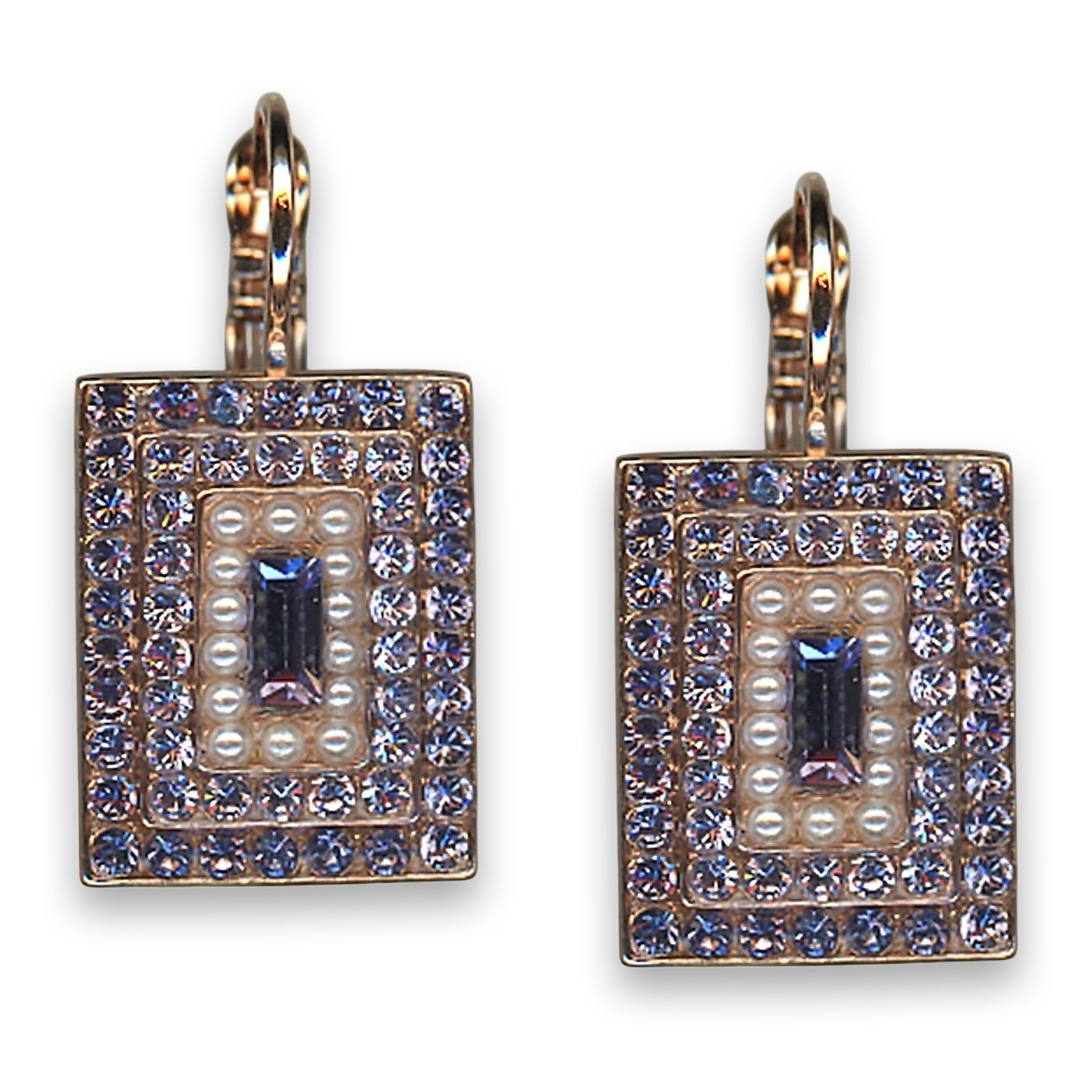 E-1000-3-139-10-RG6 (1) Earrings by Mariana Woman Exquisite Tanzanite and Pearl Swarovski Crystals - Image 1