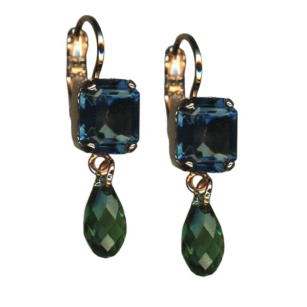 Earrings By Mariana Woman Elegant Olivine and Navy Blue Swarovski Crystals