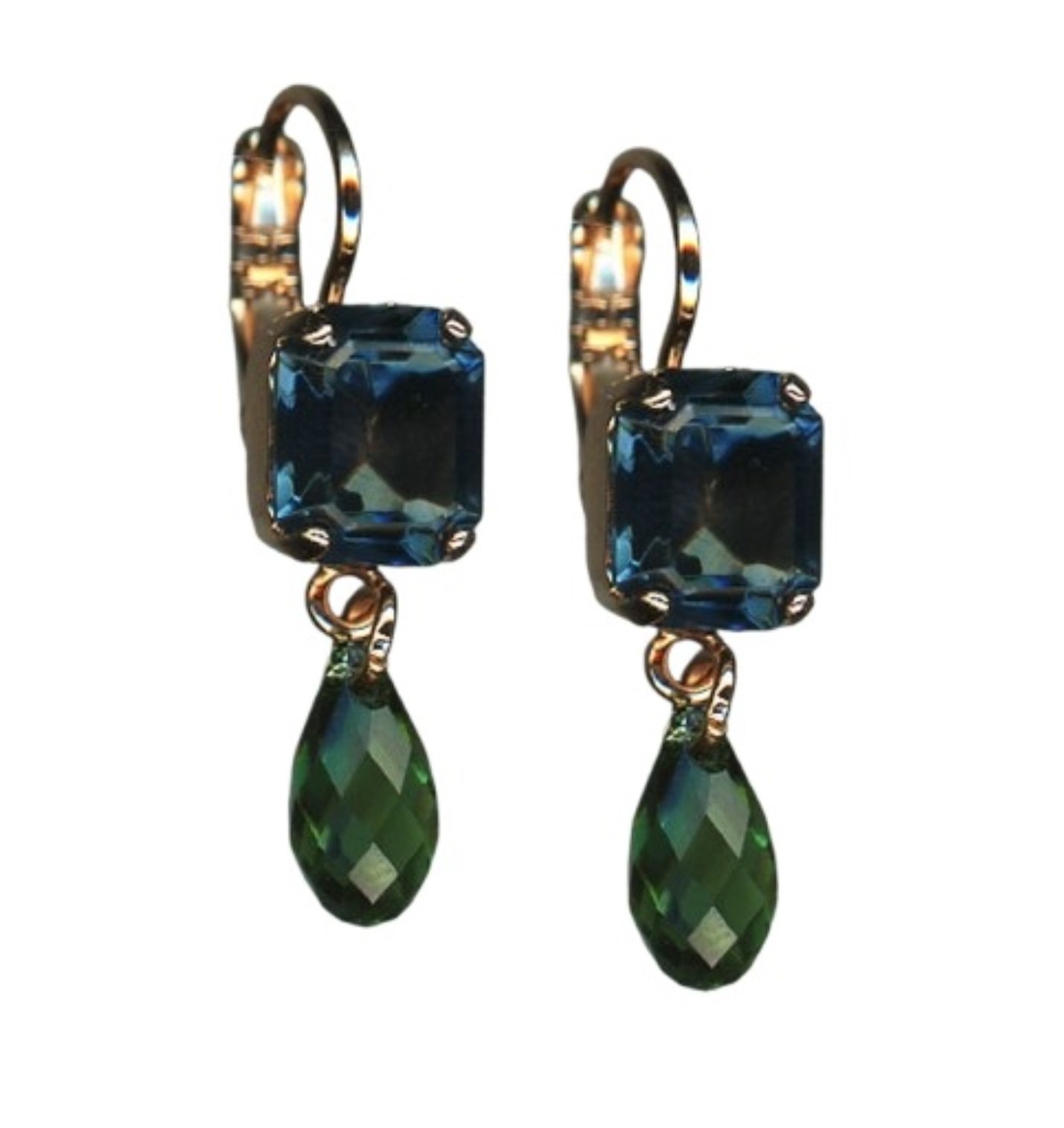 E-1009-2-1133-RG6 Earrings By Mariana Woman Elegant Olivine and Navy Blue Swarovski Crystals - Image 1