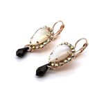 Earrings by Mariana Woman Elegant White Shell Mineral and Jet Swarovski Crystals - Image 2