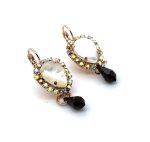 Earrings by Mariana Woman Elegant White Shell Mineral and Jet Swarovski Crystals - Image 3