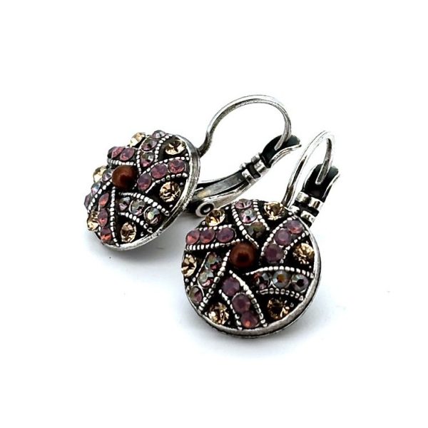 Earrings By Mariana Woman Charming Round Opal and Dark Topaz Swarovski Crystals-SP