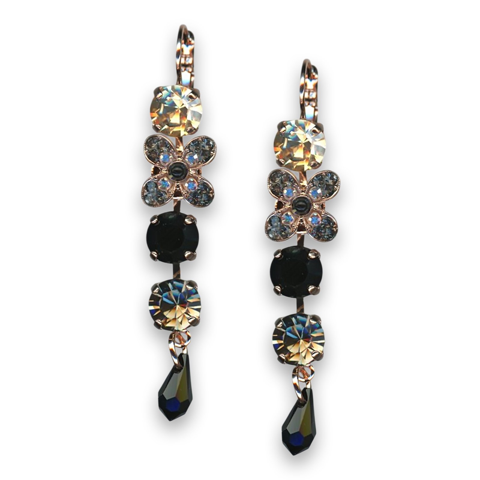 E-1068-1094-RG6 (1) Earrings by Mariana Woman Elegant Jet and Golden Swarovski Crystals - Image 1