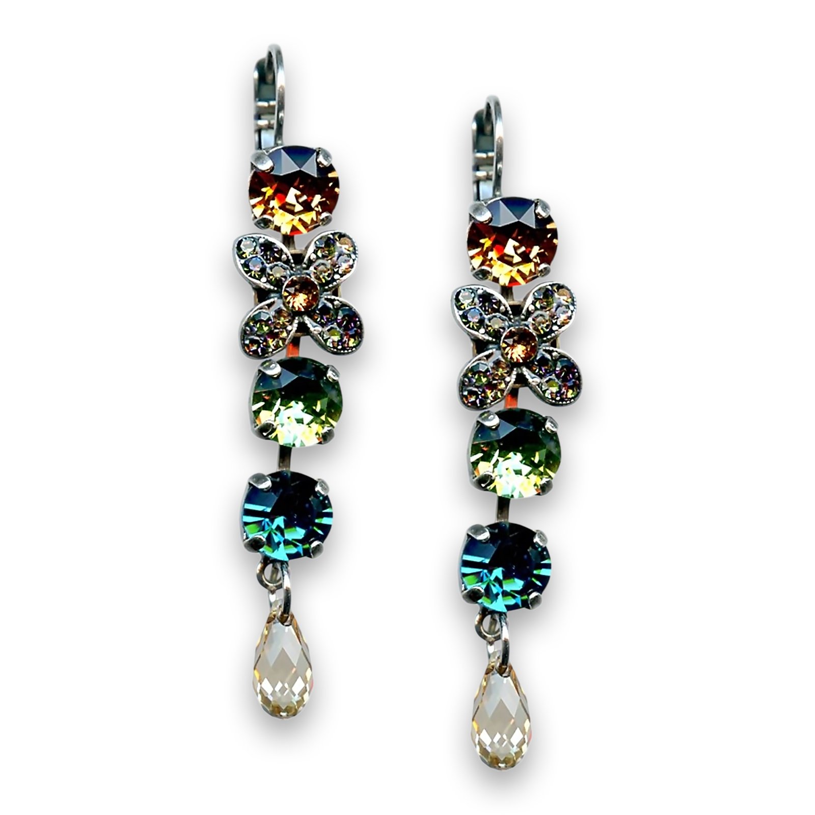 E-1068-3201-SP6 (1) Earrings by Mariana Woman Precious Amber and Blue Zircon Swarovski Crystals - Image 1