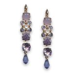 Earrings by Mariana Woman Lovely Pink Quartz Mineral and Violet Swarovski Crystals