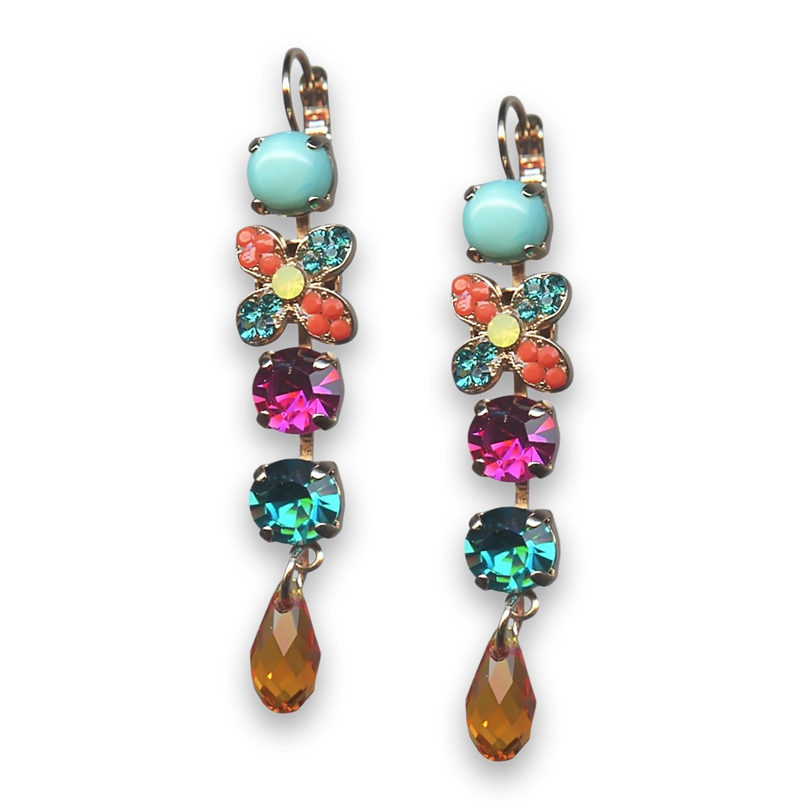 E-1068-M1077-RG6 (1) Earrings by Mariana Woman Sassy Turquoise Mineral and Multi Colored Swarovski Crystals - Image 1