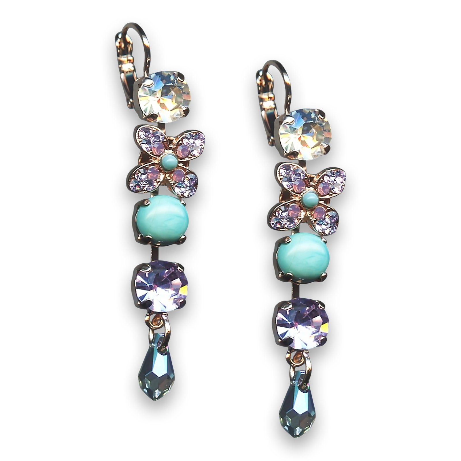 E-1068-M1107-RG6 (1) Earrings by Mariana Woman Ethereal Turquoise Mineral and Violet Swarovski Crystals - Image 1
