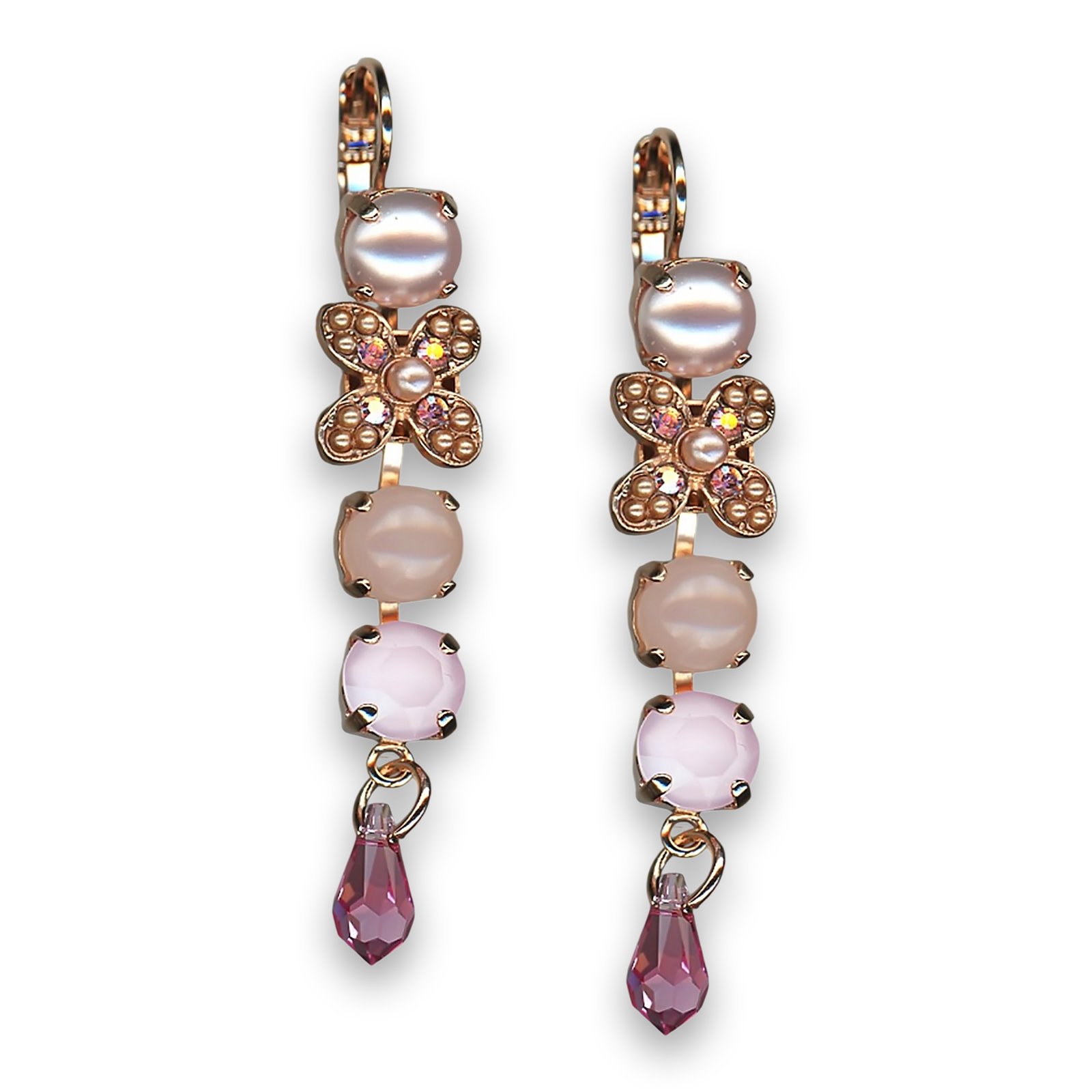 E-1068-M1129-RG6 (1) Earrings by Mariana Woman Lovely Rose Quartz Mineral and Pearl Swarovski Crystals - Image 1