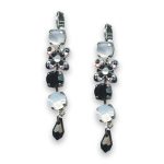 Earrings by Mariana Woman Exquisite White Shell Mineral and Jet Swarovski Crystals - Image 3