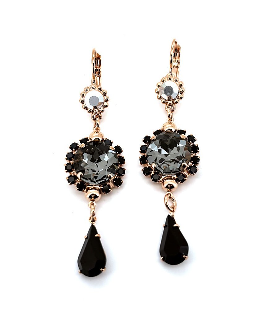 E-1219-2-1149-RG6 (1) Earrings by Mariana Woman Sophisticated Black Diamond and Jet Swarovski Crystals - Image 1