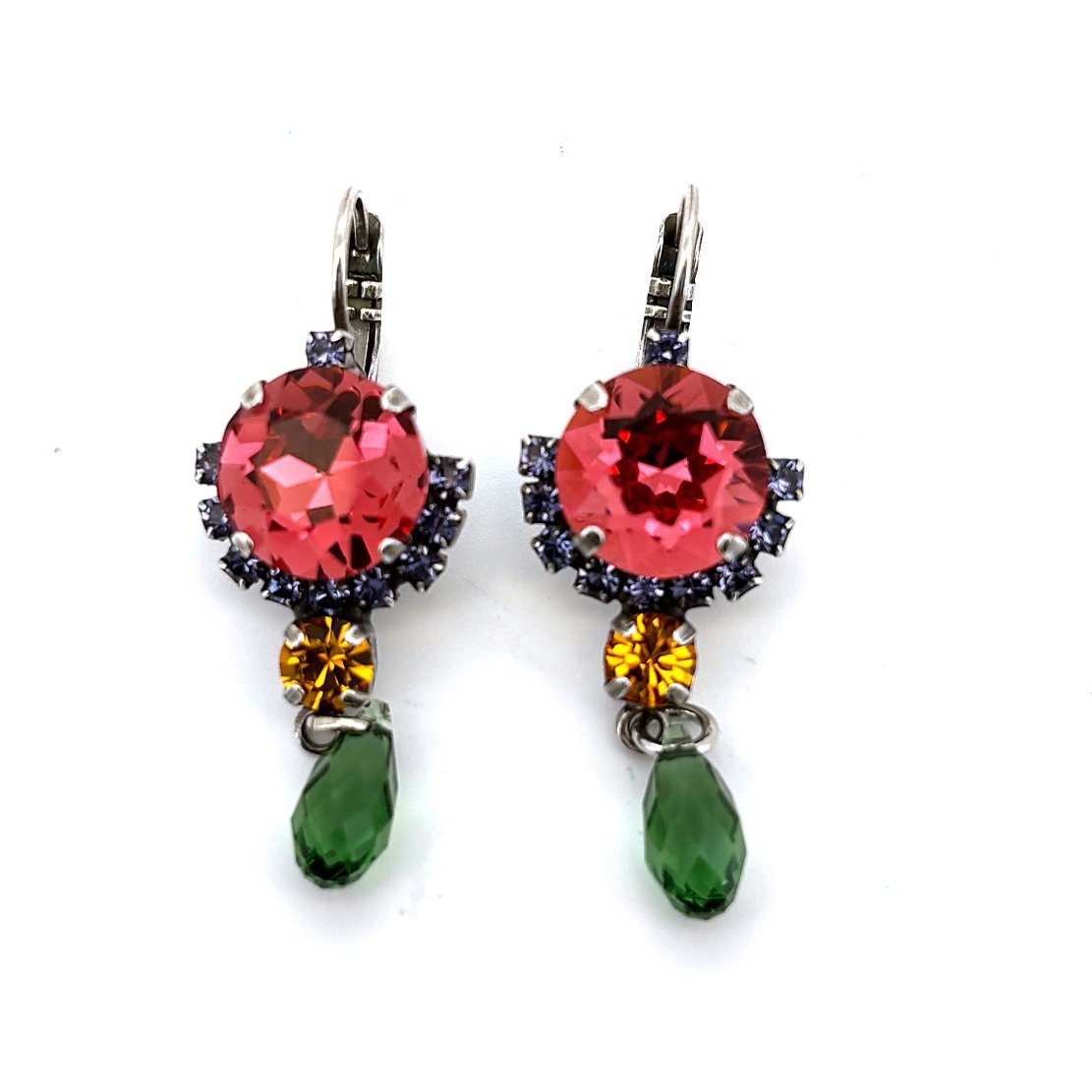E-1219-803-SP6 (2) Earrings by Mariana Woman Ethereal Rose and Green Swarovski Crystals - Image 1