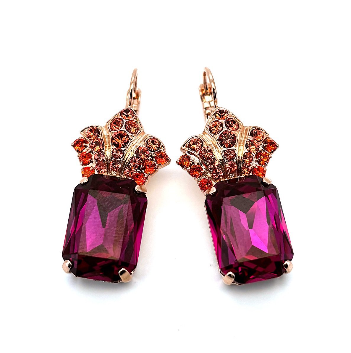 E-1225-5-502542-RG6 (1) Earrings by Mariana Woman Glamorous Fuchsia and Orange Swarovski Crystals - Image 1