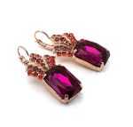 Earrings by Mariana Woman Glamorous Fuchsia and Orange Swarovski Crystals - Image 3