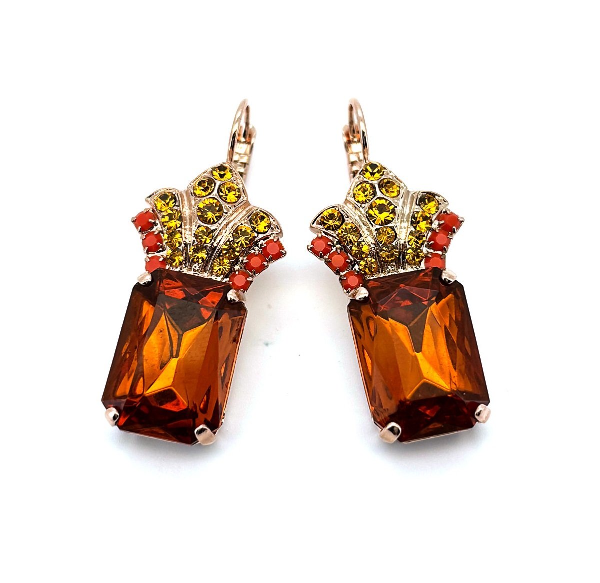 E-1225-5-66203-RG6 (1) Earrings By Mariana Woman Opulent Topaz and Rose Peach Swarovski Crystals - Image 1