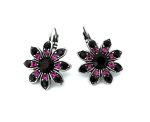 Earrings By Mariana Woman Flower Shape Jet Black and Fuchsia Swarovski Crystals - Image 2