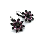Earrings By Mariana Woman Flower Shape Jet Black and Fuchsia Swarovski Crystals - Image 3