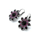 Earrings By Mariana Woman Flower Shape Jet Black and Fuchsia Swarovski Crystals