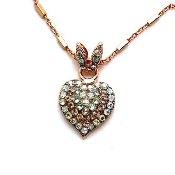 Necklace Pendant By Mariana Woman Heart Encrusted Moonlight and Silk Swarovski Crystals