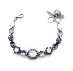 Bracelet by Mariana Woman Elegant White Shell Mineral and Amethyst Swarovski Crystals
